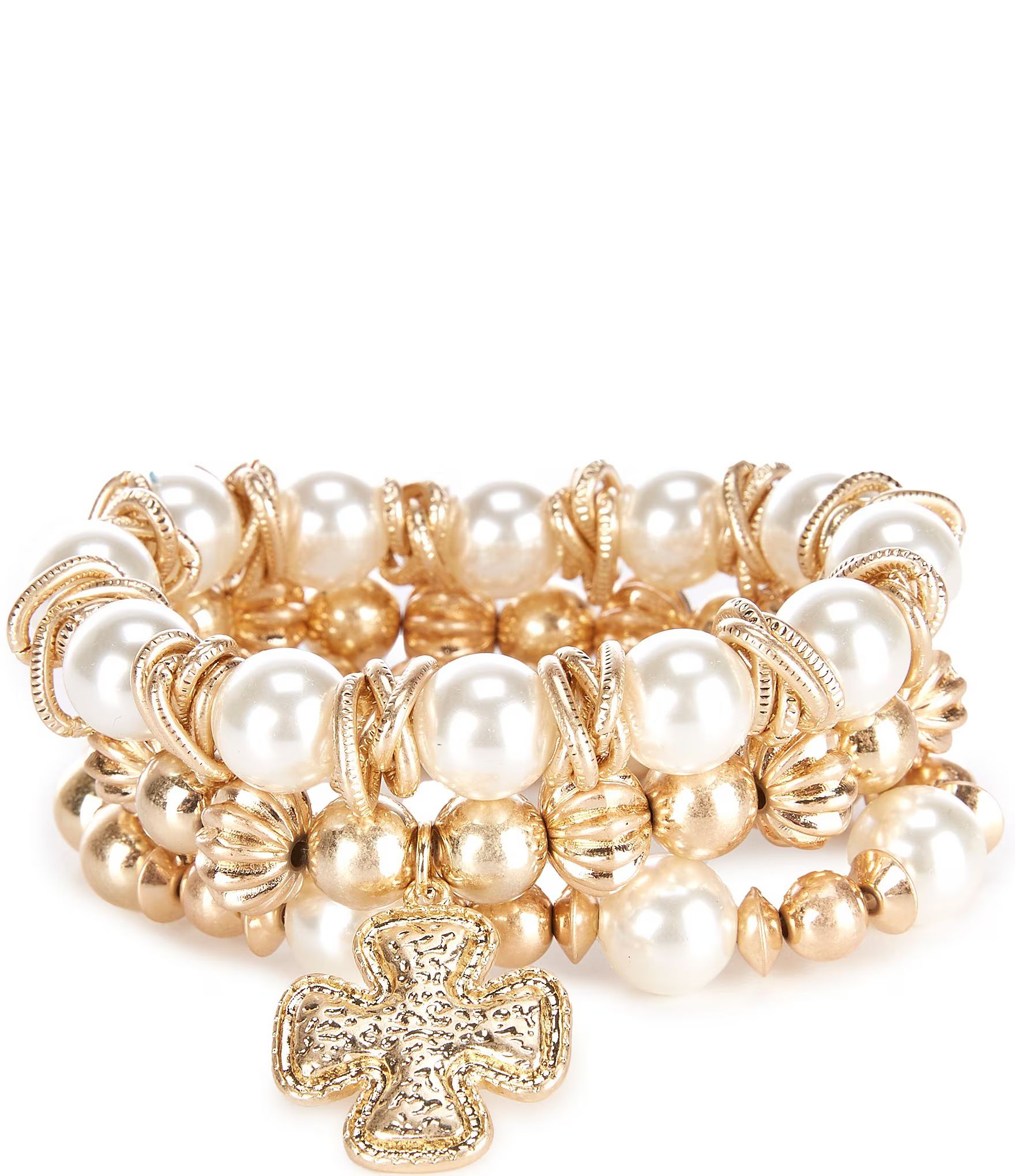 Pearl & Gold Stretch Bracelet Set | Dillard's