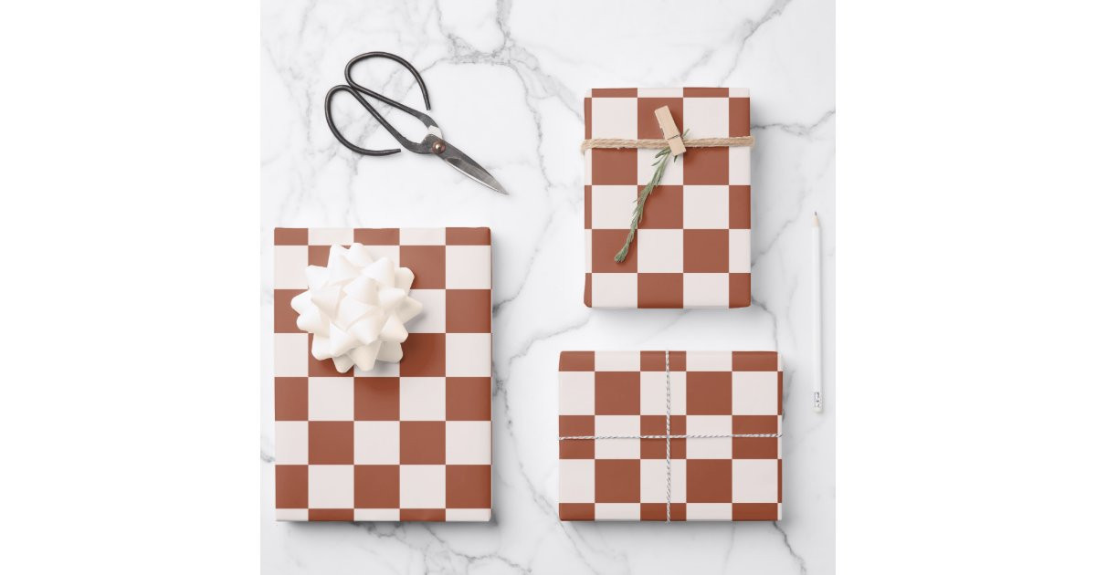 Check Rust Checkered Terracotta Checkerboard Wrapping Paper Sheets | Zazzle | Zazzle