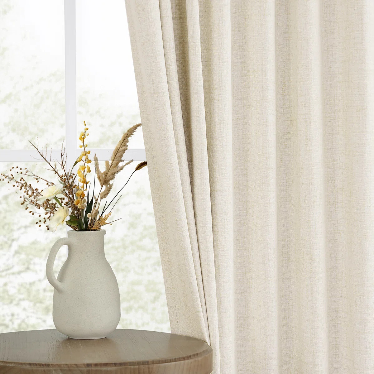 100% Blackout Linen Textured Curtains Solid Thermal Insulated  Drapes for Bedroom Living Room (50... | Wayfair North America