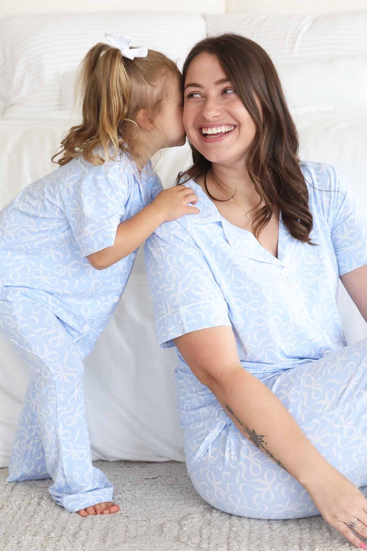 Women's Two Piece Flare Lounge Set | Blue-tiful Bows | Caden Lane