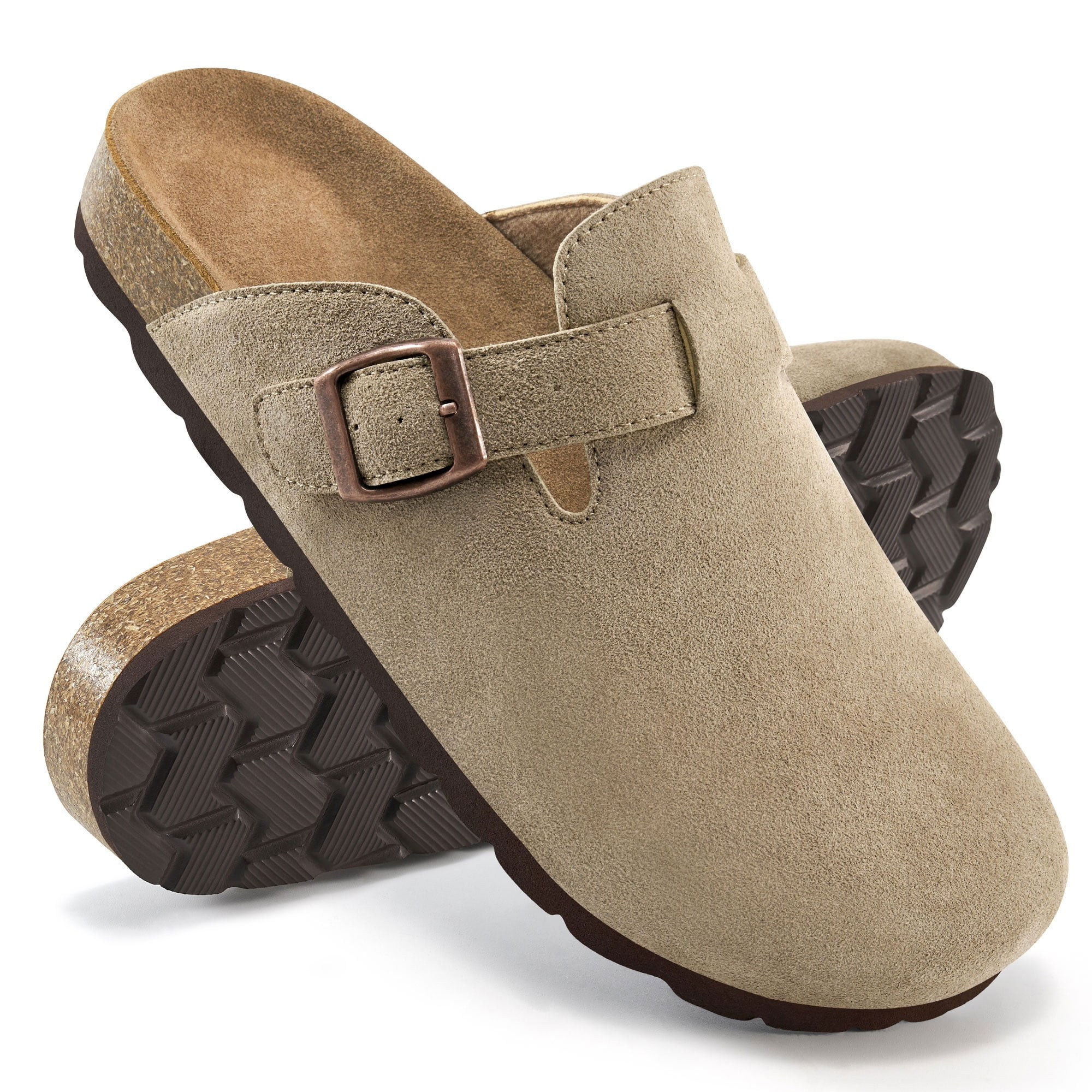 Ecetana Women's Suede Clogs & Mules Cork Footbed Slip On Leather Mules with Arch Support | Walmart (US)