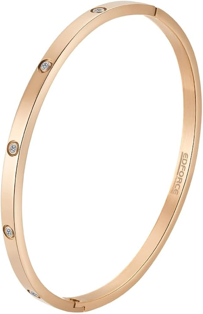 Edforce Stainless Steel 4mm Width Thin Love CZ Bangle Bracelet for Women | Amazon (US)