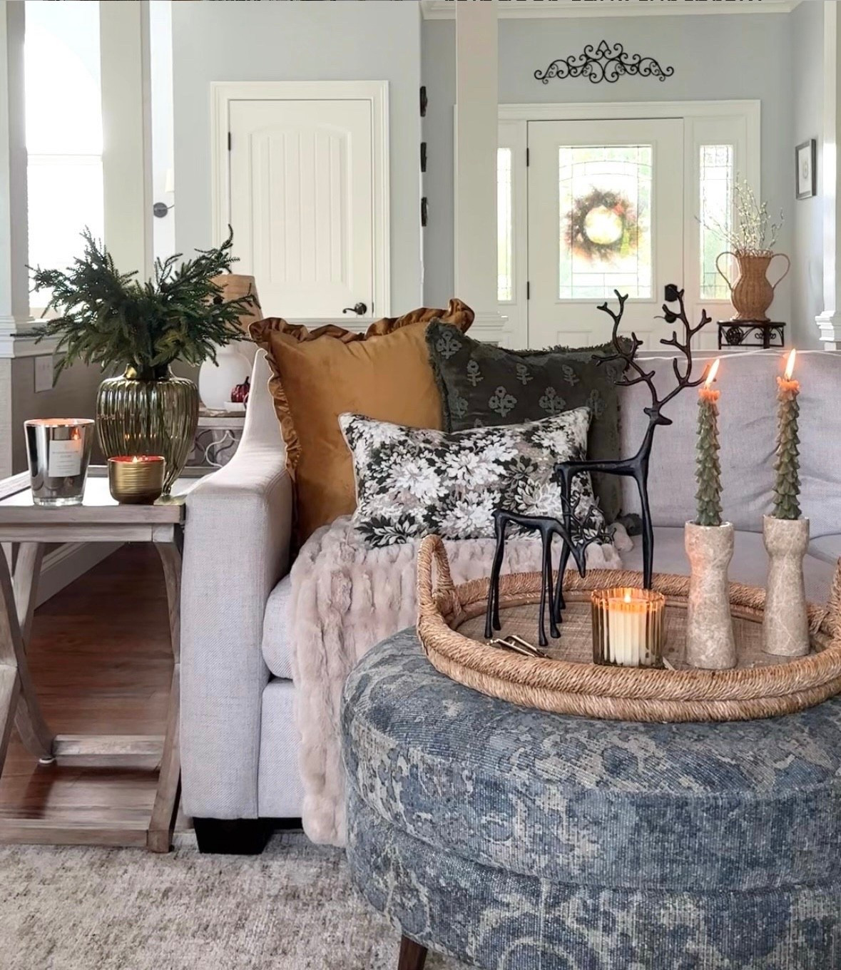 Cozy holiday throw pillows! Shop best selling reindeer, faux fur throw blanket, neutral candleholders, candles, green vase, sofa, area rug and more! Christmas, holiday home  

#LTKFindsUnder50 #LTKHoliday #LTKHome