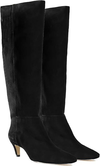 MOOMMO Women Kitten Heel Over Knee High Boots Square Toe Matte Leather Pull On Wide Calf Pleated ... | Amazon (US)