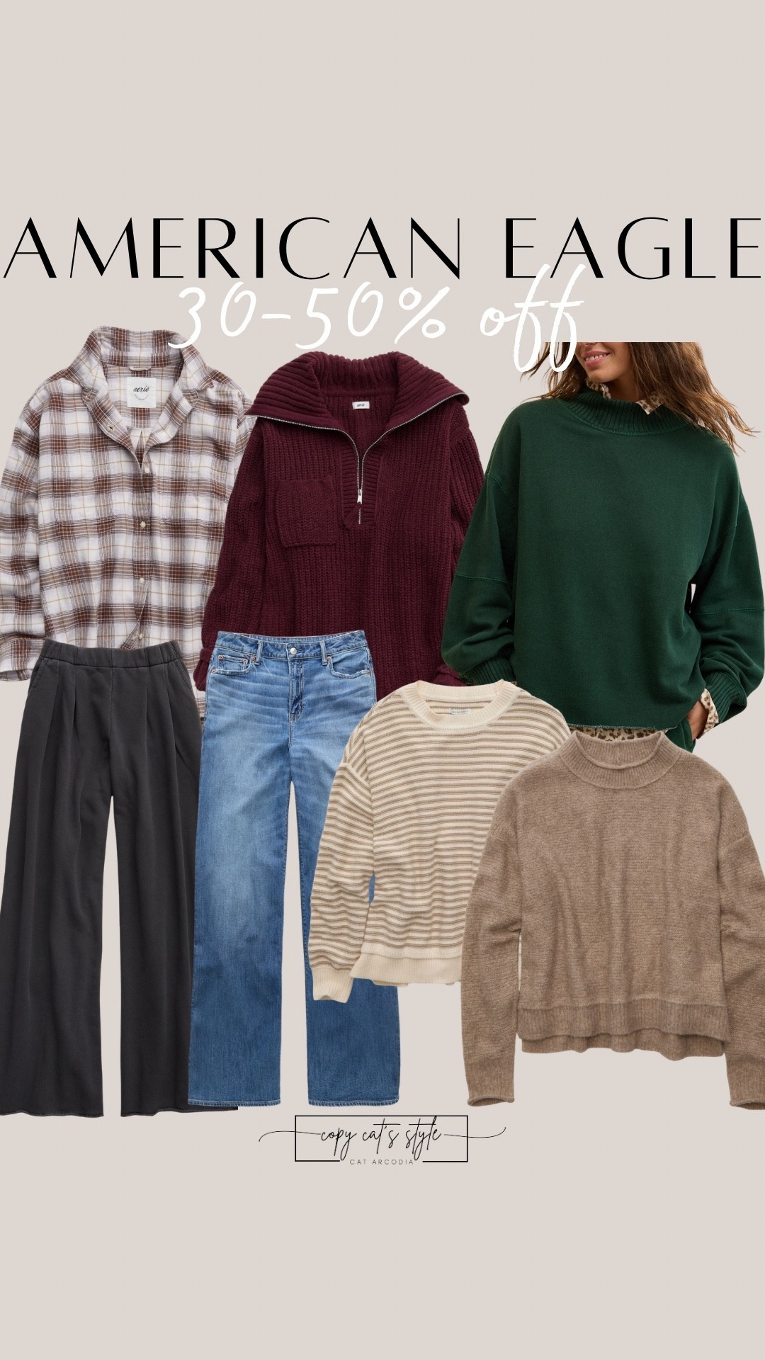 American Eagle/Aerie fall fashion finds on sale with stackable coupon code. Shop fall sweaters, pants, jeans, flannels, striped tops, and more.

#LTKmomlife #LTKOver40 #LTKSaleAlert