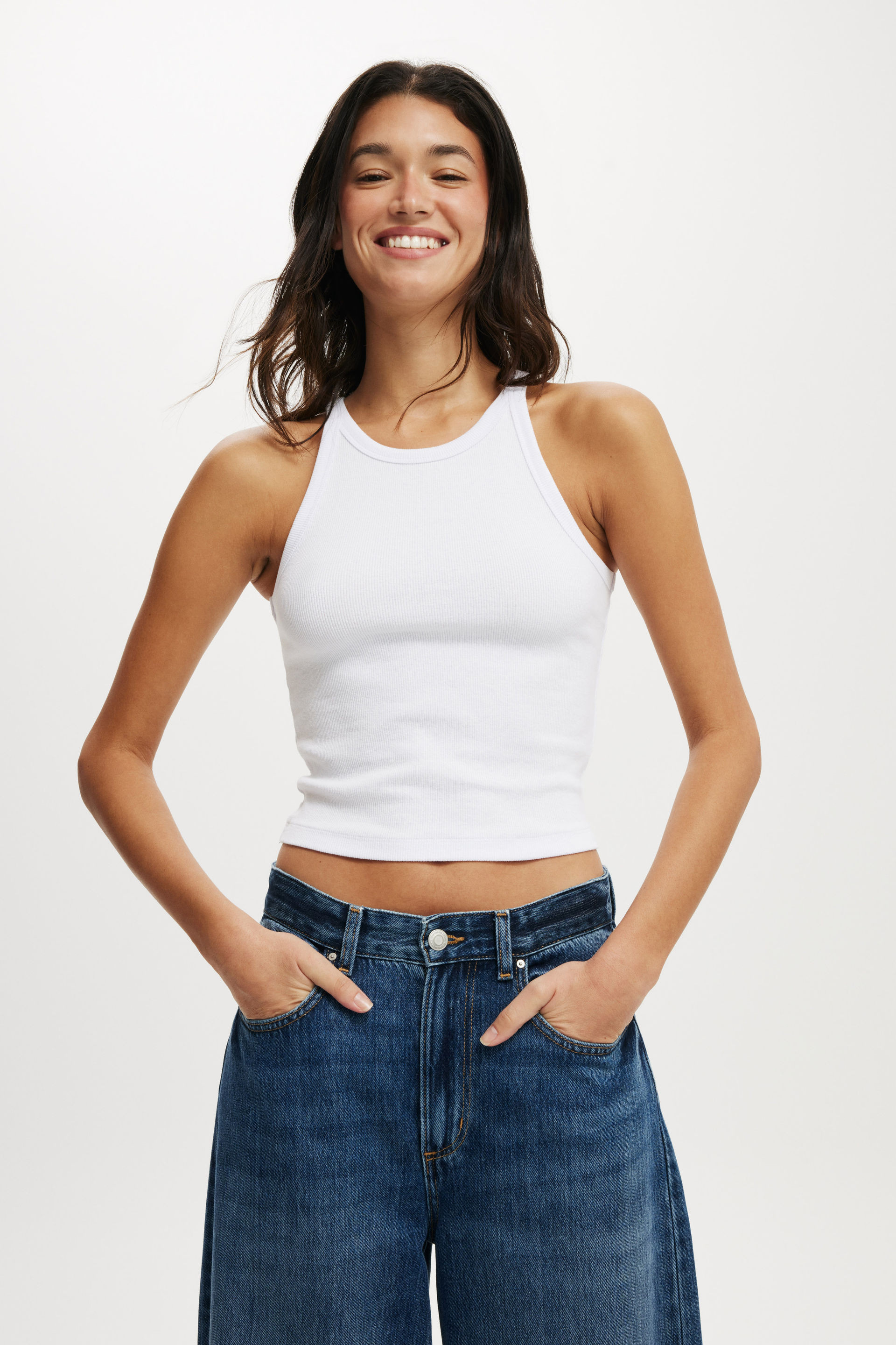 Cotton On Women - Goldie Rib High Neck Tank - White | Cotton On (ANZ)