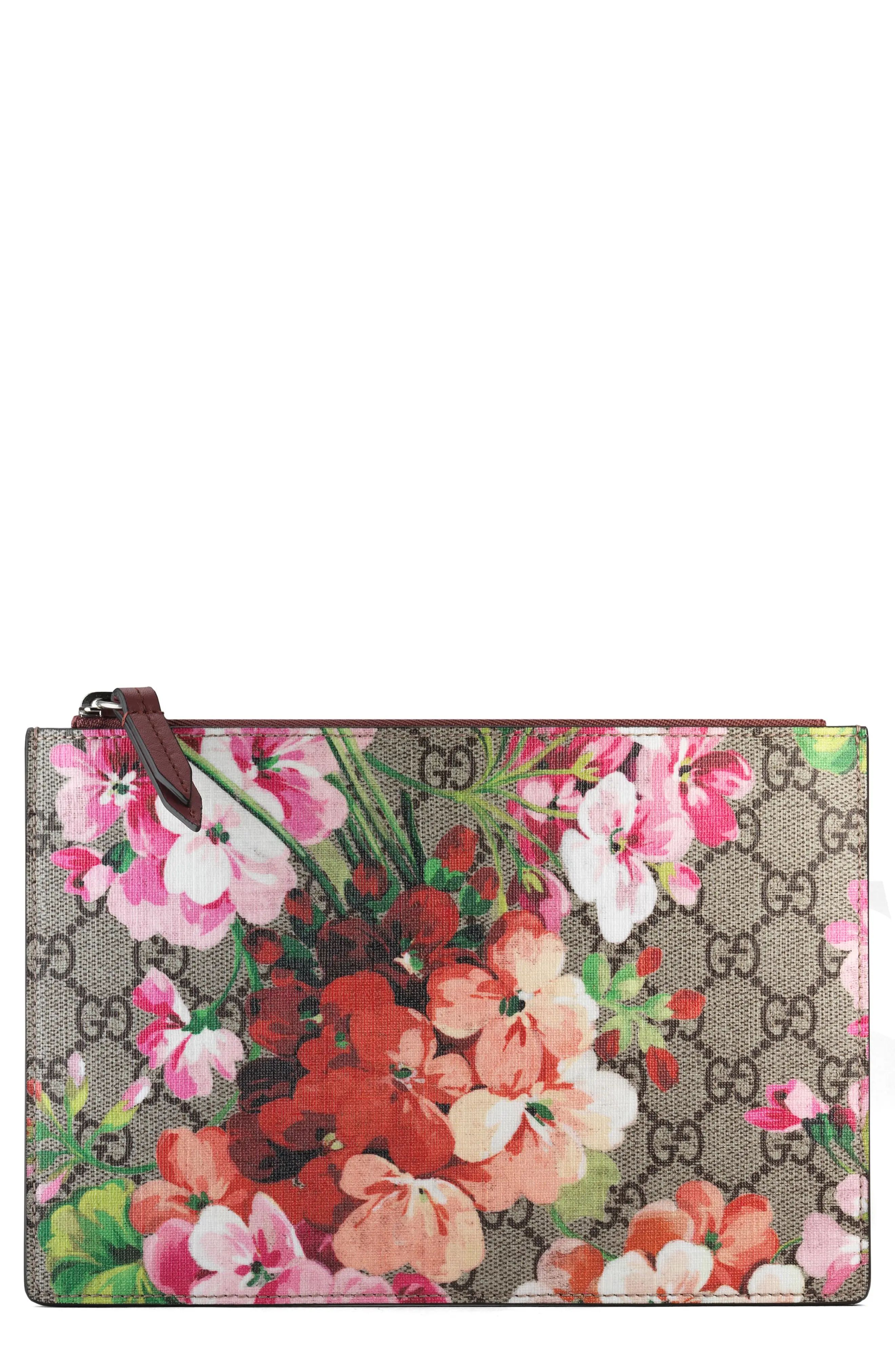 Small GG Blooms Canvas & Leather Pouch | Nordstrom