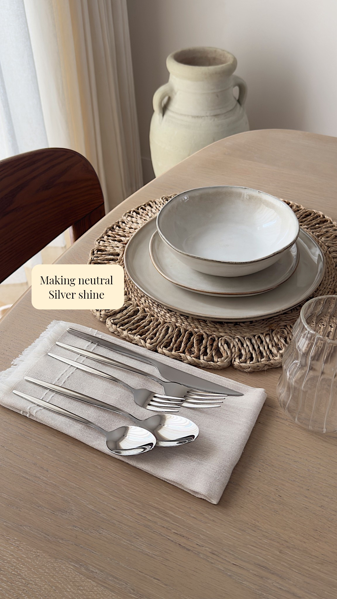 When I found these timeless silverware in silver I felt in love.. they look so delicate and high end.. love how the set pairs with these gorgeous neutral plate sets 🤎

#LTKHome