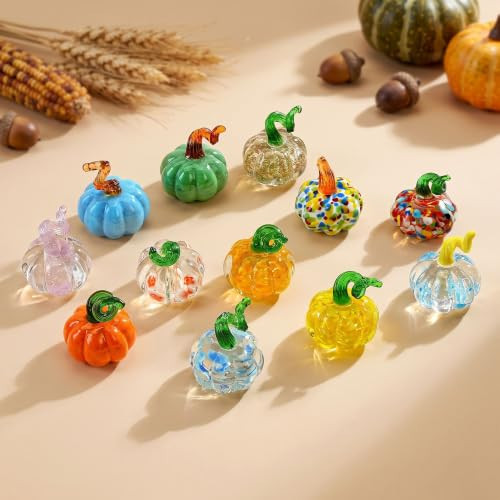 12PCS Mini Blown Glass Pumpkins For Decorating Fall Thanksgiving Halloween | Amazon (US)