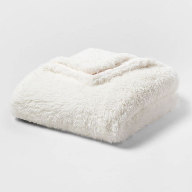 Long Faux Fur Throw Blanket Ivory - Threshold™ | Target