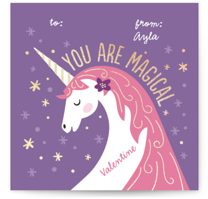 "Magical Valentine" - Customizable Foil Valentine Cards in Purple by Jana Volfova. | Minted