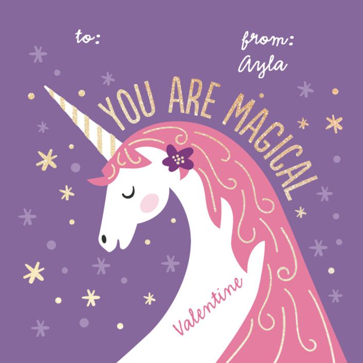 "Magical Valentine" - Customizable Foil Valentine Cards in Purple by Jana Volfova. | Minted