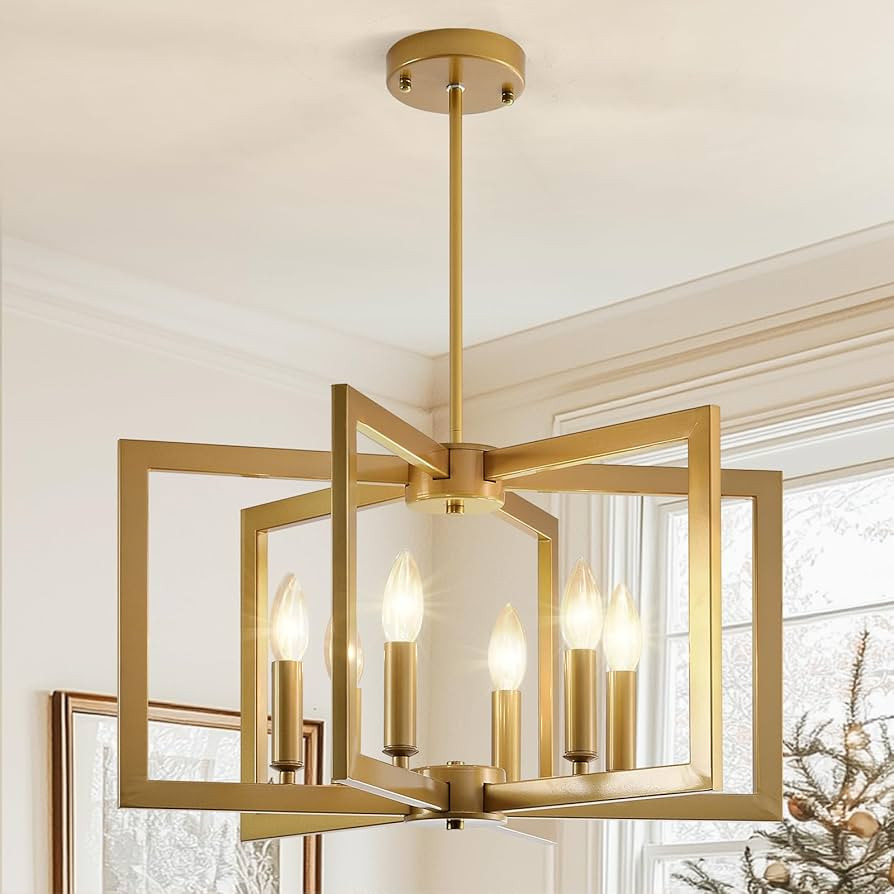 6-Light Gold Industrial Chandeliers for Dining Room, Geometric Modern Farmhouse Pendant Lights Fi... | Amazon (US)