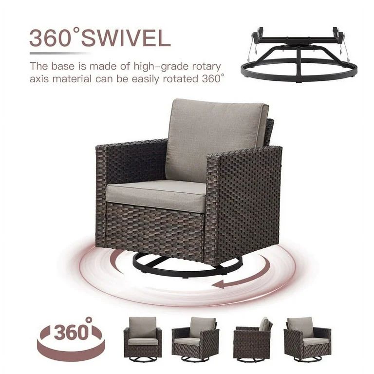 PARKWELL Outdoor Swivel Glider Chair Set of 2, Patio Swivel Rocking Lounge Chair with Gray Cushio... | Walmart (US)