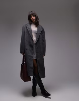 Topshop double breasted coat in charcoal | ASOS (Global)