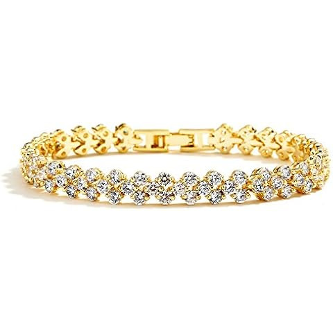 PAVOI 14K Gold Plated 3mm Cubic Zirconia Classic Tennis Bracelet | Gold Bracelets for Women | Siz... | Amazon (US)