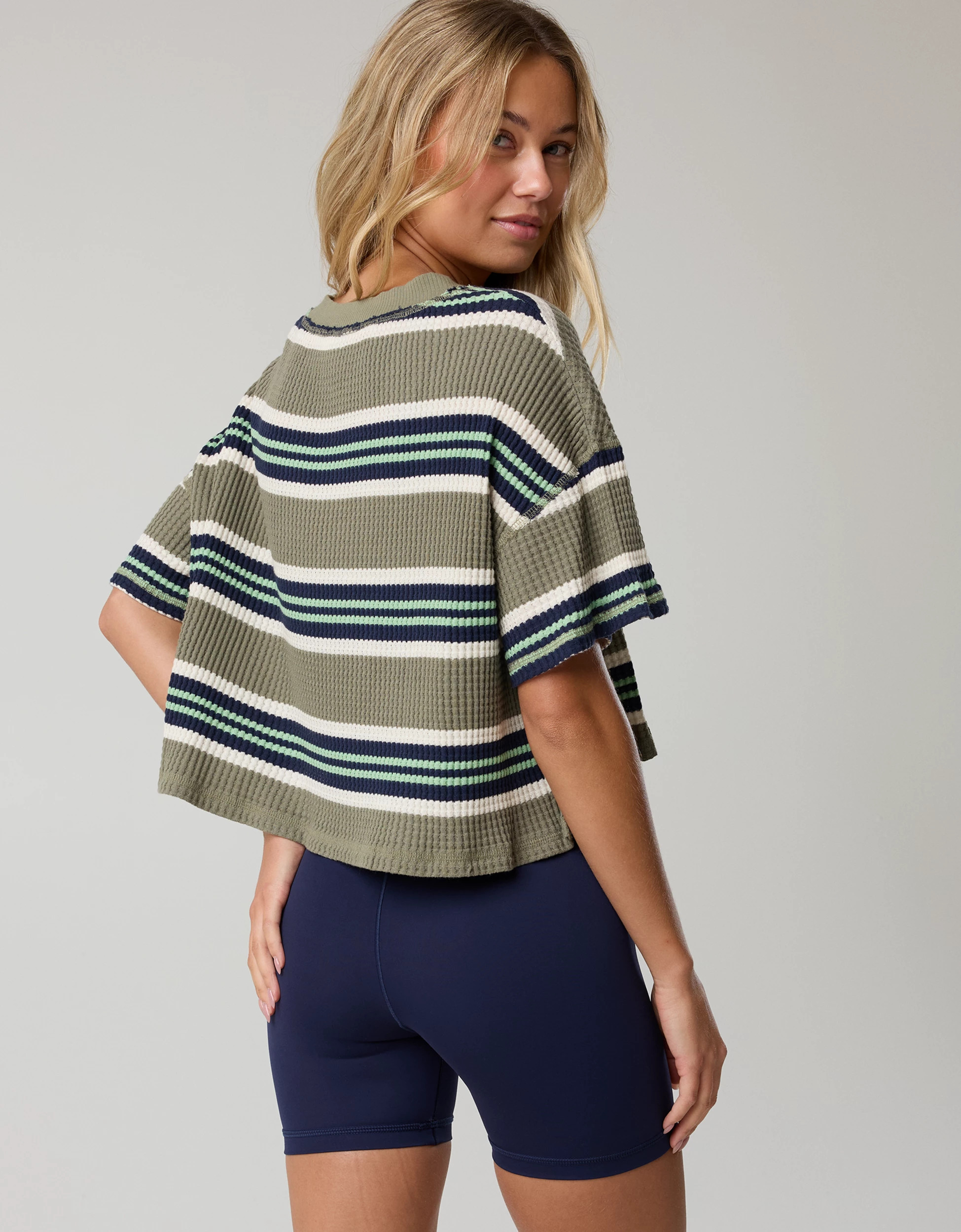 OFFLINE By Aerie Wow! Waffle V Neck Cropped Relaxed Short Sleeve T-Shirt | American Eagle Outfitters (US & CA)