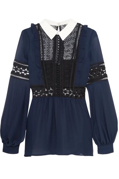 Georgette and guipure lace blouse | NET-A-PORTER (UK & EU)