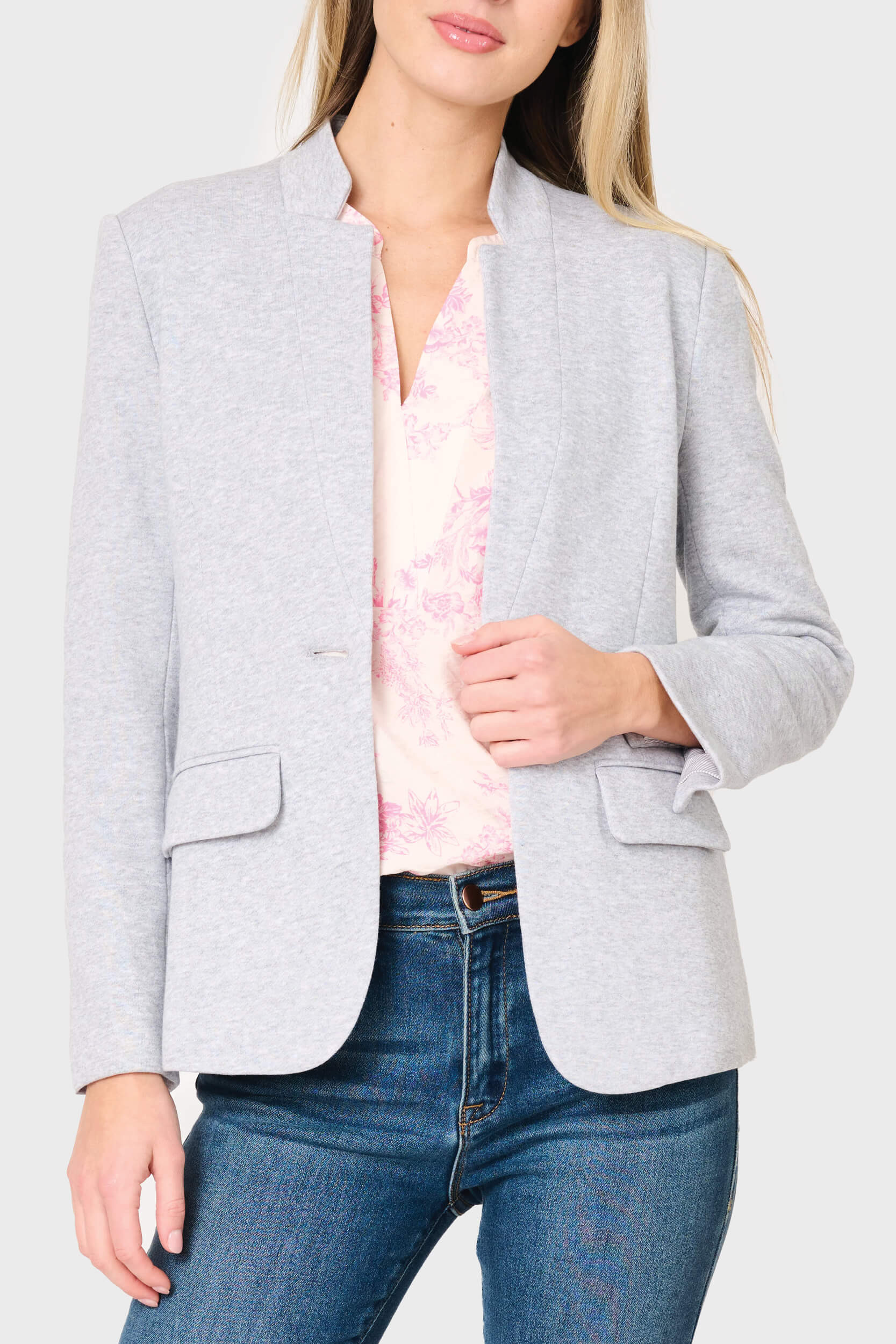 Notch Collar Blazer | Inverted Notch Collar Cotton Blend Knit Blazer | Gibson