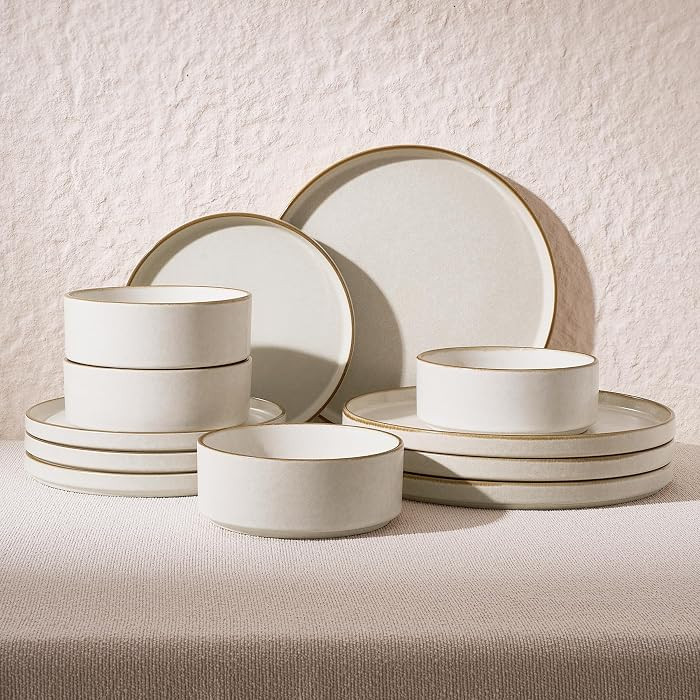 Famiware Nebula Plates and Bowls Sets, 12 Pieces Stoneware Dinnerware Sets, Reactive Glaze Dish S... | Amazon (US)