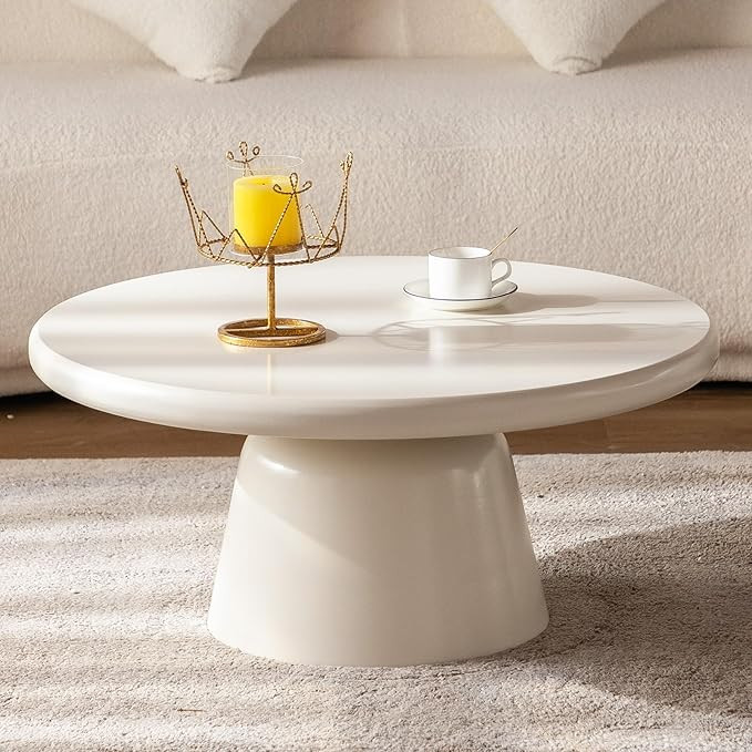 Cream White Round Coffee Table with Stable Leg Smooth Surface Center Table Low Floor Table Simple... | Amazon (US)