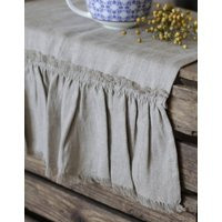Table Runner, Shabby Chic Ruffled Table Runner, Wedding Linen Fringed Cloth, Washed Runner | Etsy (US)