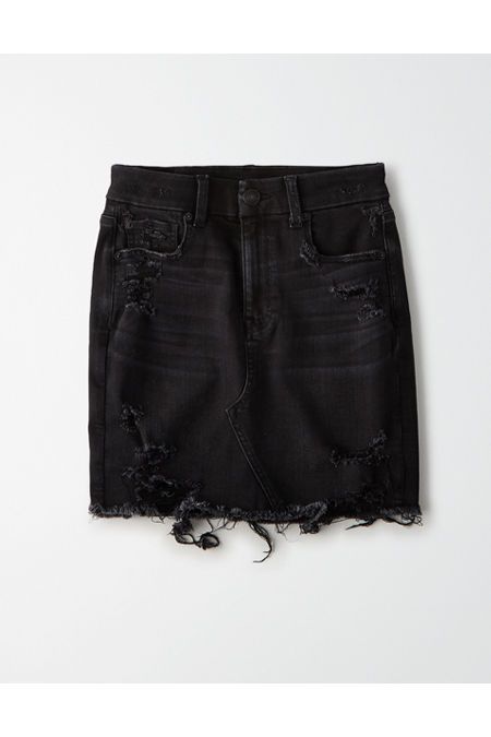 AE Ne(x)t Level Curvy High-Waisted Denim Mini Skirt Women's Destroyed Black 2 Long | American Eagle Outfitters (US & CA)