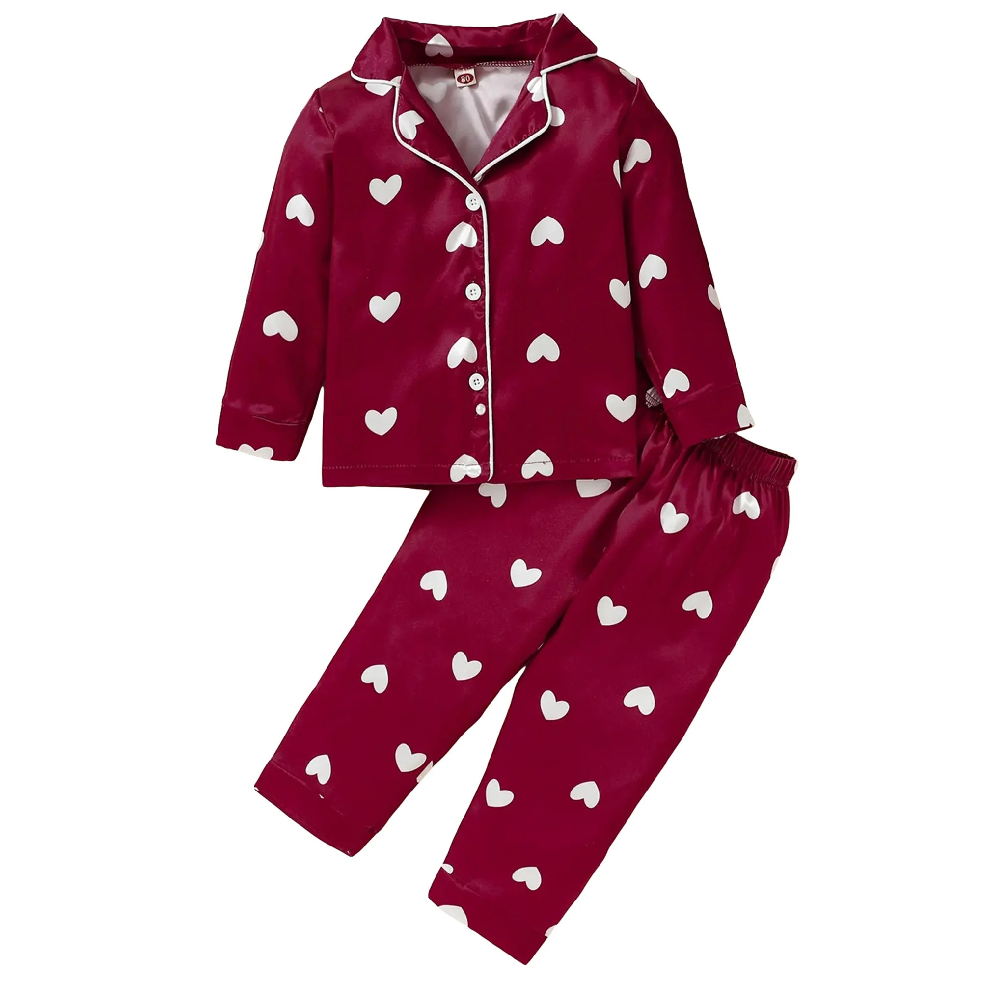 Valentine's Day Toddler Baby Girls Satin Pajamas Set Heart Print Lapel Collar Shirts and Elastic ... | Walmart (US)