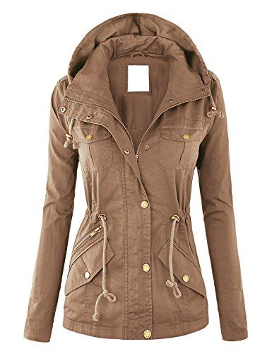 WJC643 Womens Pop Of Color Parka Jacket M Khaki | Amazon (US)