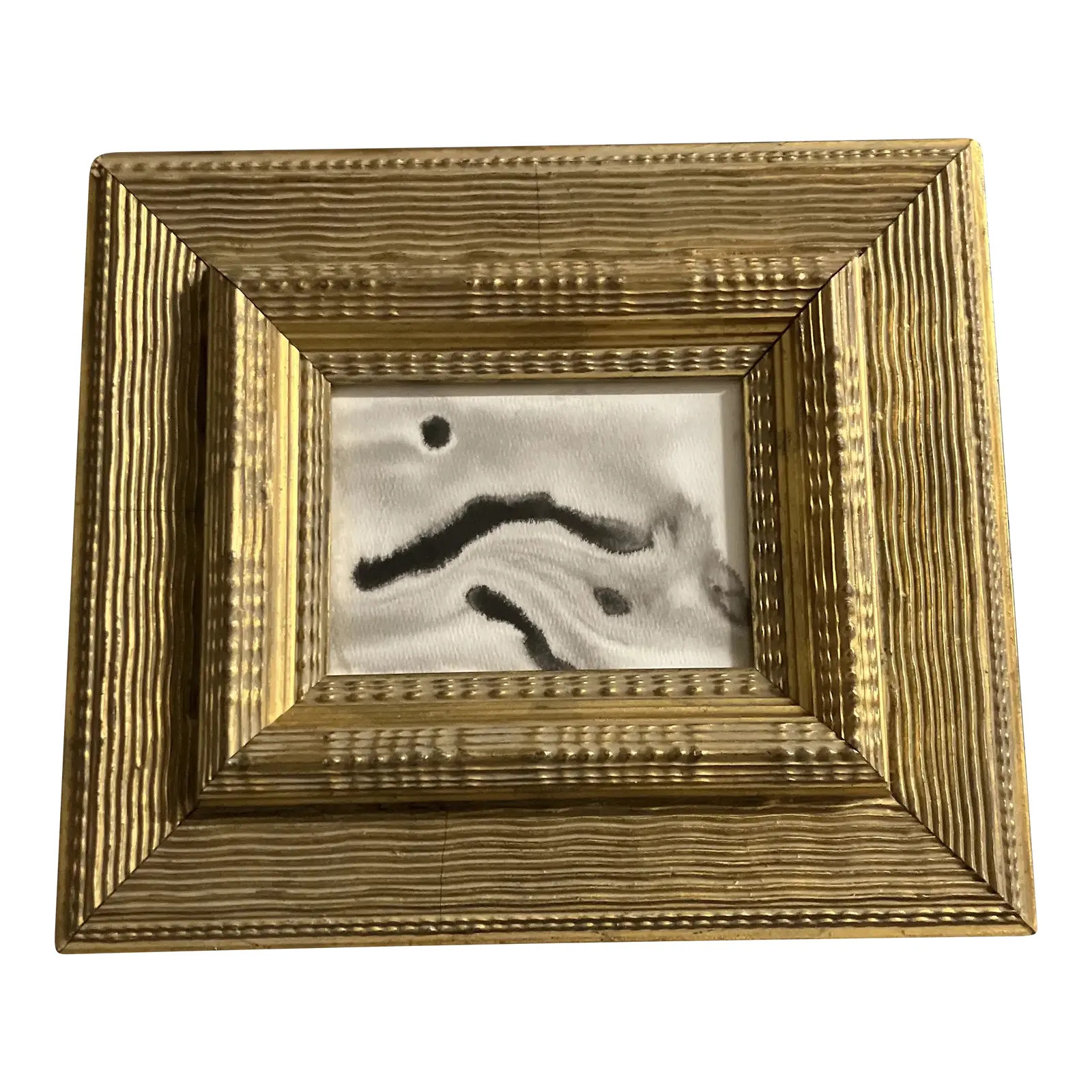 Contemporary Original Abstract Ink Painting Chunky Heavy Gold Frame | Chairish