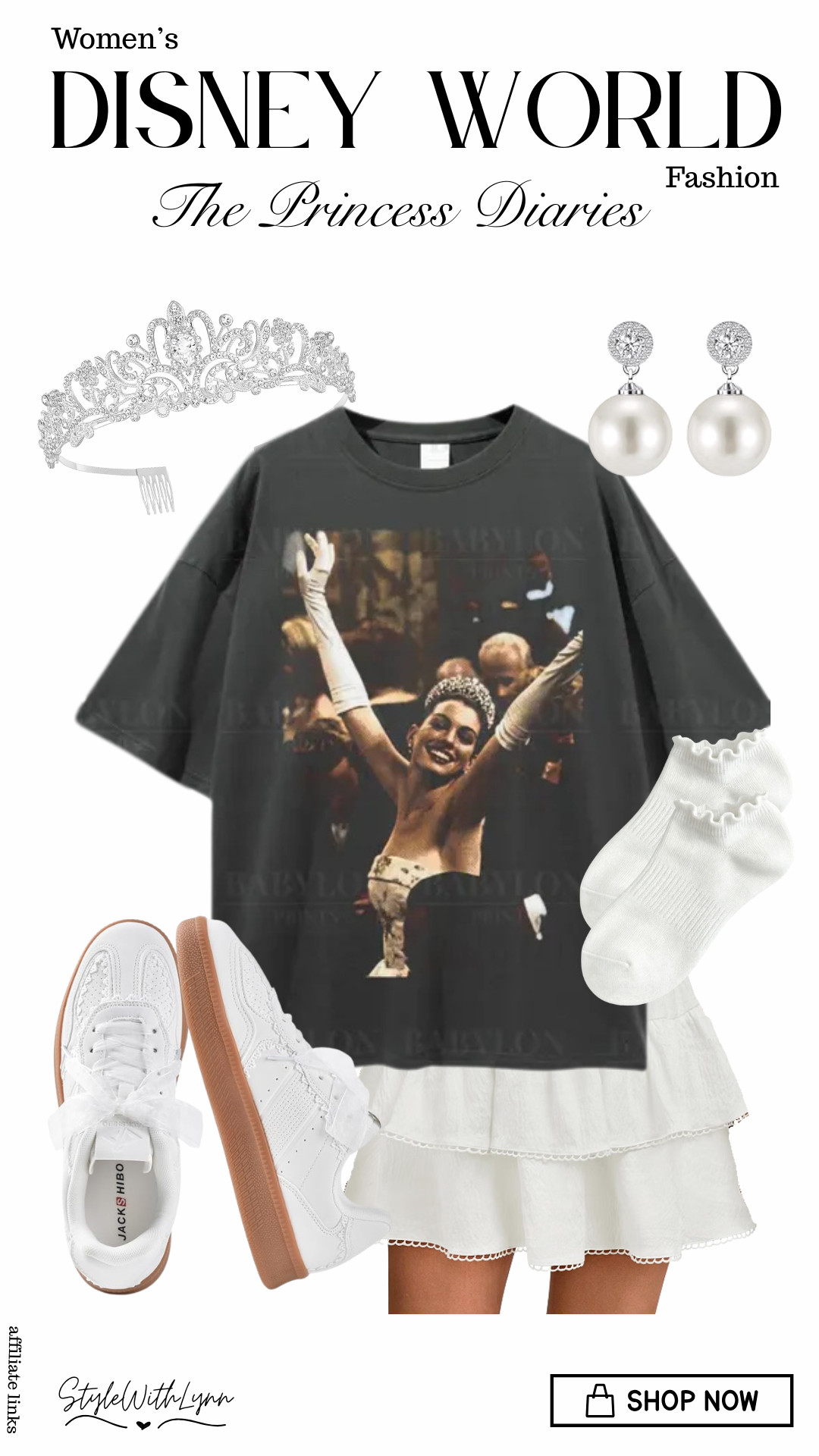 Serving major Princess Diaries energy with a Disney girl twist! 👑✨ The tee paired with a feminine white skirt, pearl earrings, tiara details, and classic sneakers is such a fun way to bring the royal vibes to your next Disney day.

Because every Disney trip deserves at least one outfit that makes you feel like the princess. 

🛍️ Shop this entire look through my LTK! Save this for your Disney outfit planning and follow me for more Disney World fashion, affordable finds and outfit inspiration!

#DisneyOutfits #DisneyWorldOutfits #DisneyFashion #DisneyMom #PrincessDiaries #PrincessDiariesOutfit #DisneyStyle #DisneyWorldFashion #DisneyVacation #DisneyOutfitIdeas #DisneyMomStyle #DisneyParks #WhatToWearToDisney #DisneyBound #PrincessStyle 

 #LTKootd #LTKmomlife #LTKTravel