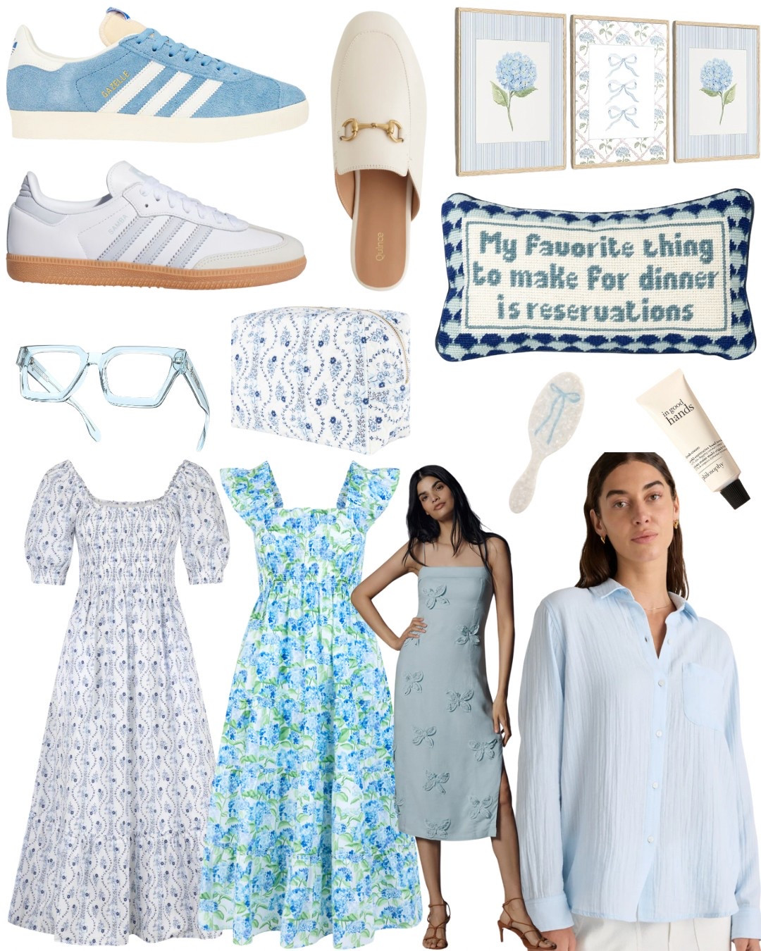 Weekly favorites - blue and white spring style picks! 

Needlepoint pillow, horsebit Gucci style mules, gauze linen button down, nap dress midi, blue light glasses, adidas sneakers, coastal style 

#LTKShoeCrush #LTKFindsUnder50 #LTKFindsUnder100