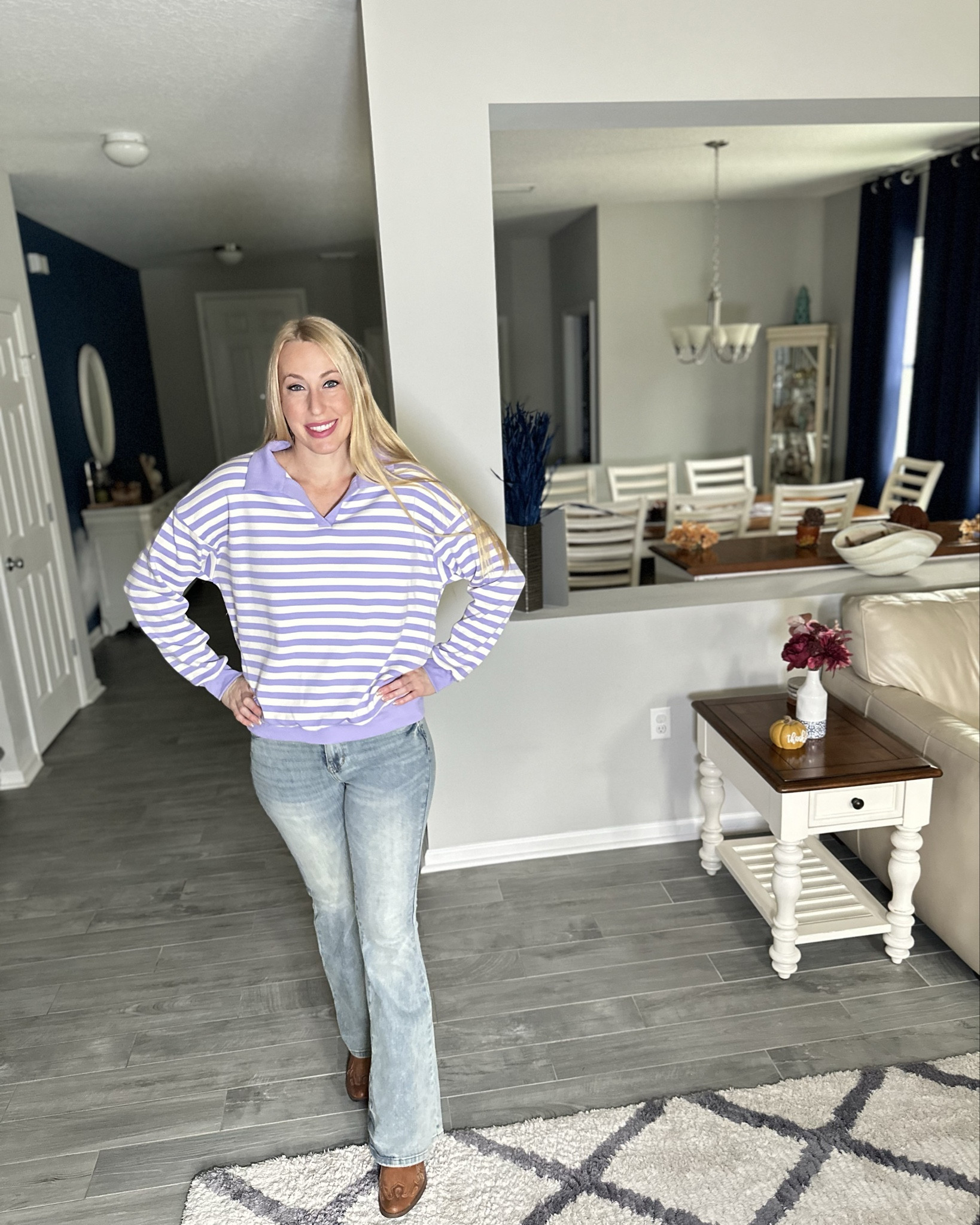 Oversized striped and collared sweatshirt 
🤍 this comes in so many colors and it beyond comfy
🤍 fits true to size, wearing size smalll

#LTKFindsUnder100 #LTKFindsUnder50 #LTKStyleTip