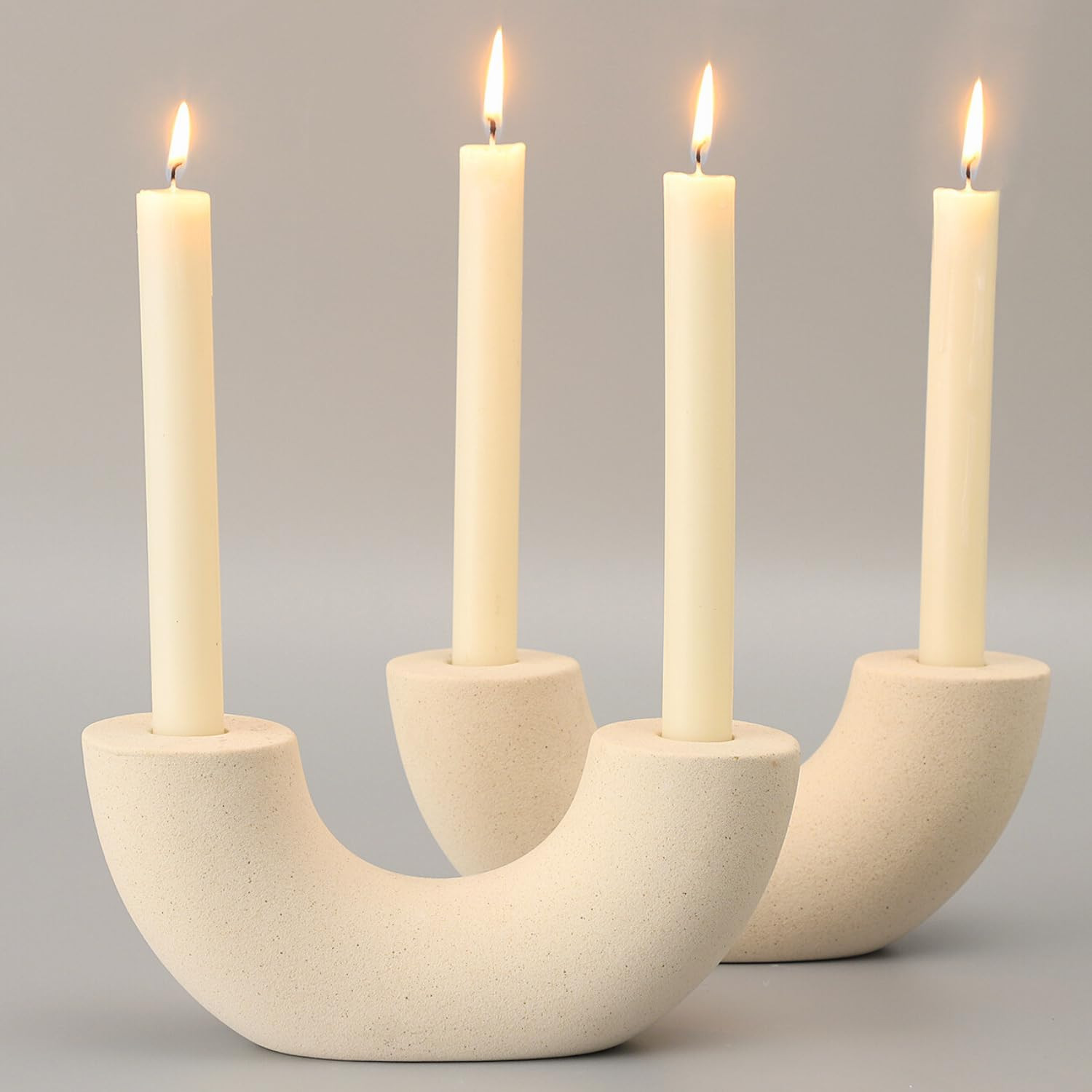 MARTAGE Taper Candle Holders, Ceramic Boho Candle Holders Set of 2, Farmhouse Candle Holders, Whi... | Amazon (US)