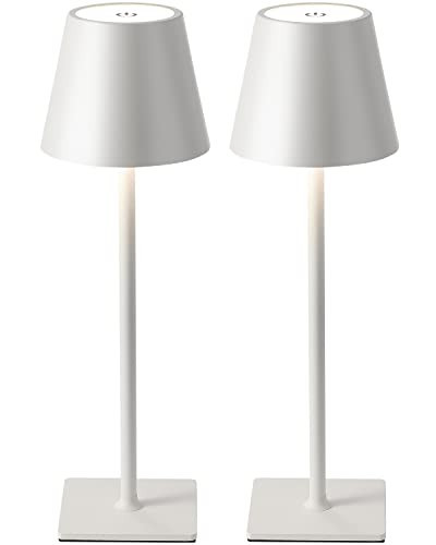 KDG 2 Pack Cordless Table Lamp, Portable LED Desk Lamp, 5000mAh Battery Operated, 3 Color Stepless Dimming Up, for Restaurant/Bedroom/Bars/Outdoor Party/Camping/Coffee Shop Night Light(White) | Amazon (US)