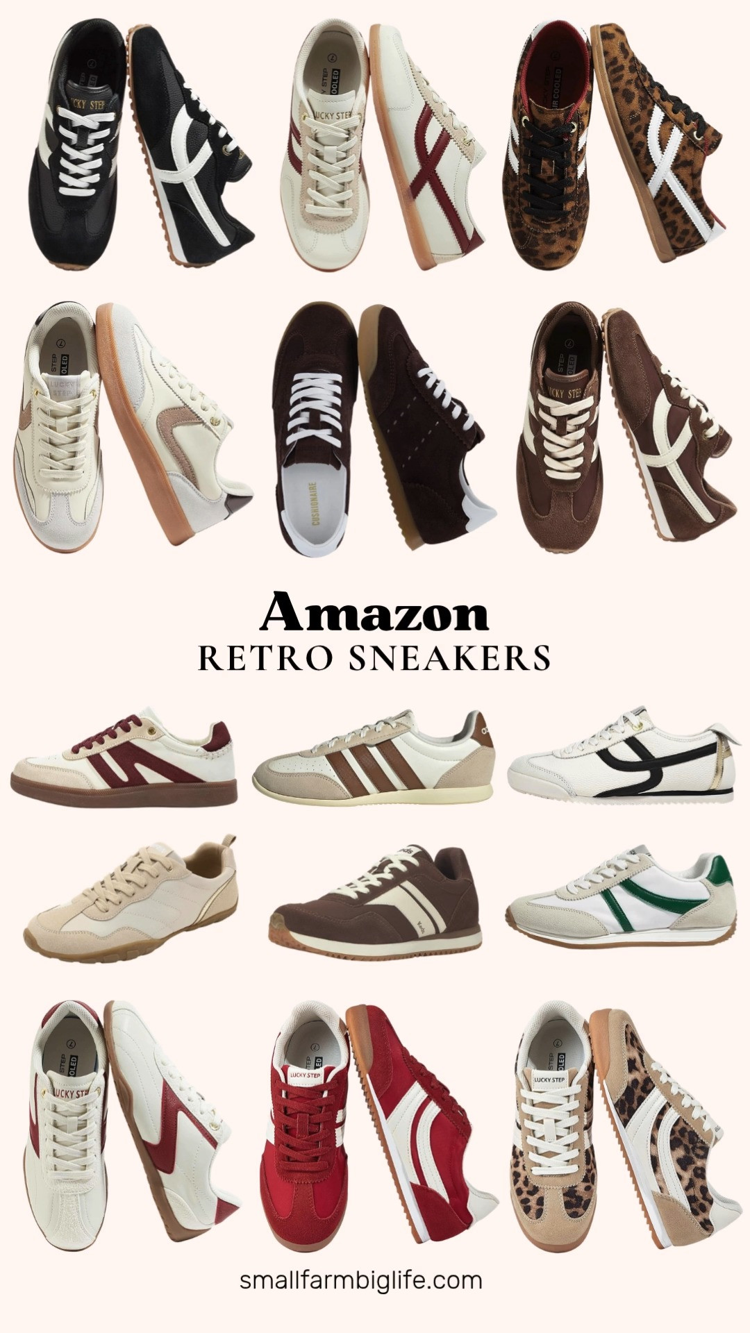 Retro sneakers are having a real moment right now, and this Amazon roundup is full of the classic gum sole, throwback style trainers that are trending everywhere this season.
I am loving the beige and wine and leopard LUCKY STEP retro gum sole suede sneakers, plus the dark brown and black and white LUCKY STEP lightweight retro trainers for an easy everyday look. The beige and burgundy genuine leather retro sneakers and the beige and grey suede lace up skate sneakers are both great classic options.
The dark brown CUSHIONAIRE suede tick tock retro sneaker and the off white and red, leopard and tan, and red LUCKY STEP retro trainers round out the collection with even more color and print options. I am also loving the beige and khaki UBFEN minimalist retro sneaker, the warm vanilla and brown adidas Barreda sneaker, the dark brown Keds Rena lace up sneaker, and the beige and black and white and green LUCKY STEP retro trainers to finish out the roundup.
Shop all of my favorite retro sneakers from Amazon linked in this post. 

 #LTKootd #LTKActive #LTKOver40
