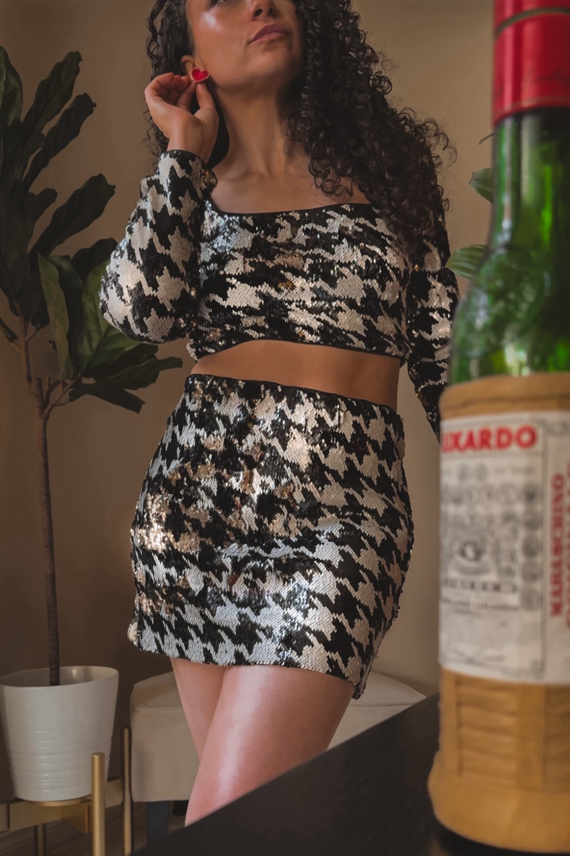 Astr the Label sequin houndstooth skirt and crop top co-ord set #LTKSpringSale

#LTKparties