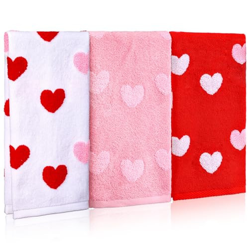 CroBlissful 3 Pcs Valentine's Day Heart Hand Towels for Bathroom Red Pink White 3D Embroidered Farmhouse Absorbent Hand Towels 100% Cotton Bathroom Decor for Kitchen, 29.5 x 13.7 Inch | Amazon (US)