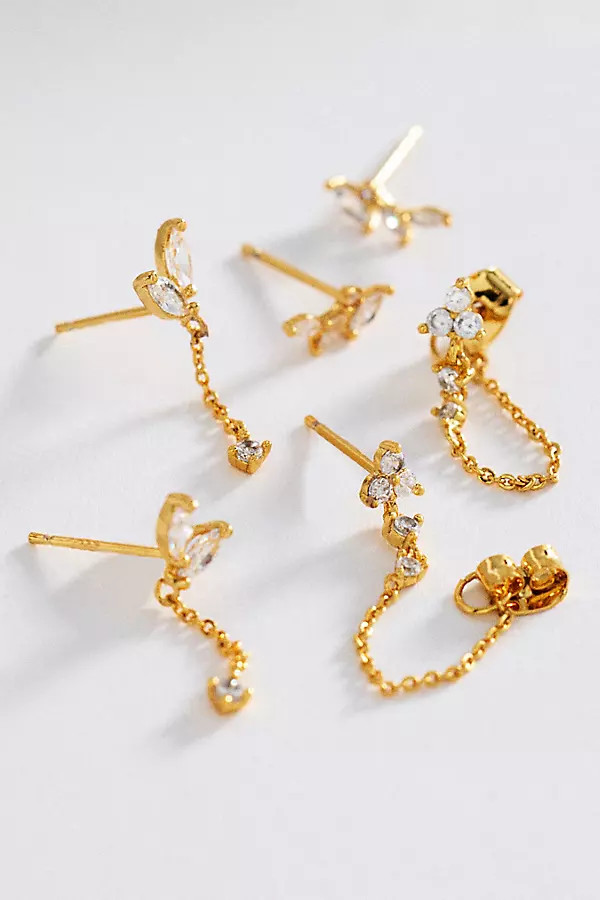 Delicate Crystal Post Earrings, Set of 3 | Anthropologie (US)