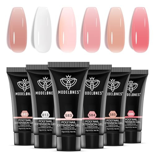 modelones Poly Nail Gel Set, 6 Colors Jelly Nude Pink Poly Extension Gel Transparent Nail Enhancement Set Sheer Builder DIY Manicure Design Spring Summer Home Salon | Amazon (US)