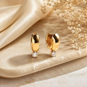 Chunky Thick Gold Huggie Hoop Earrings Cubic Zirconia Dangle Drop Earring for Women | Amazon (US)