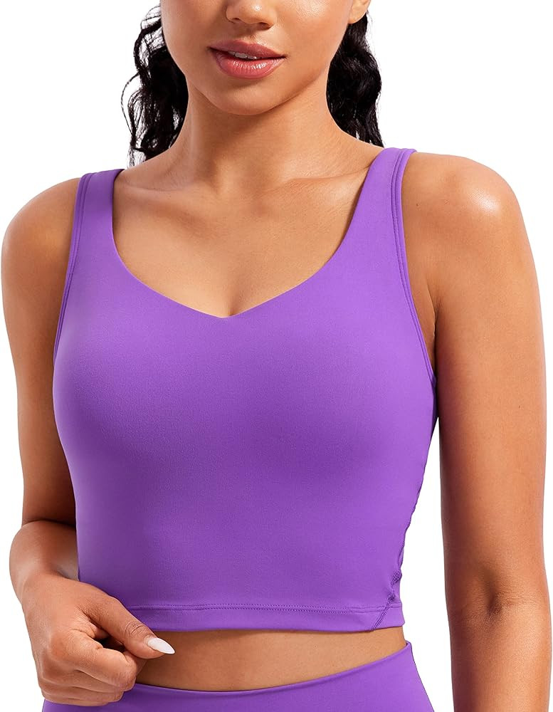 CRZ YOGA Butterluxe Womens V Neck Longline Sports Bra - Padded Workout Crop Tank Top with Built i... | Amazon (US)