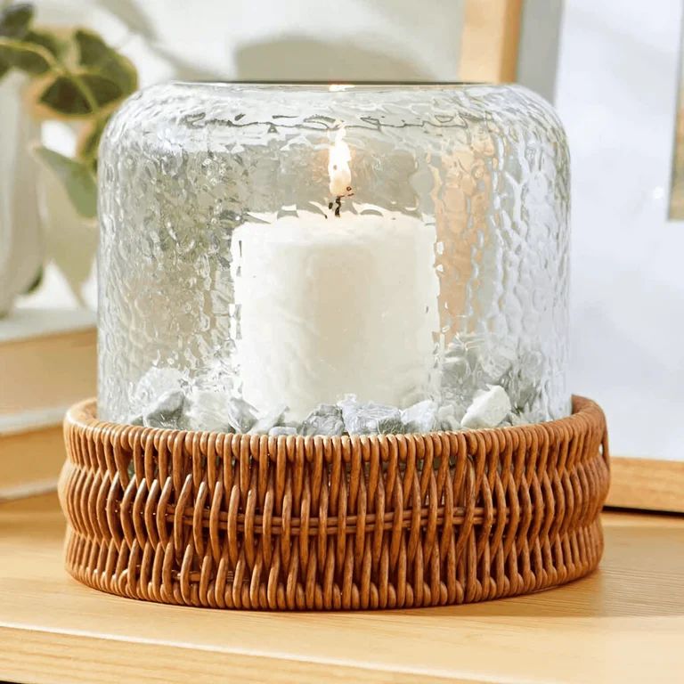 Better Homes & Gardens 7" Decorative Clear Hammered Glass Hurricane Pillar Candle Holder with Bro... | Walmart (US)