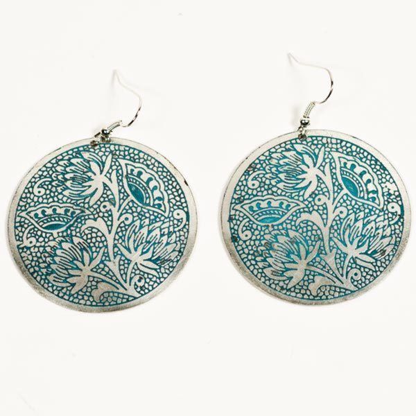 Handmade Padma Teal Medallion Earrings (India) | Bed Bath & Beyond