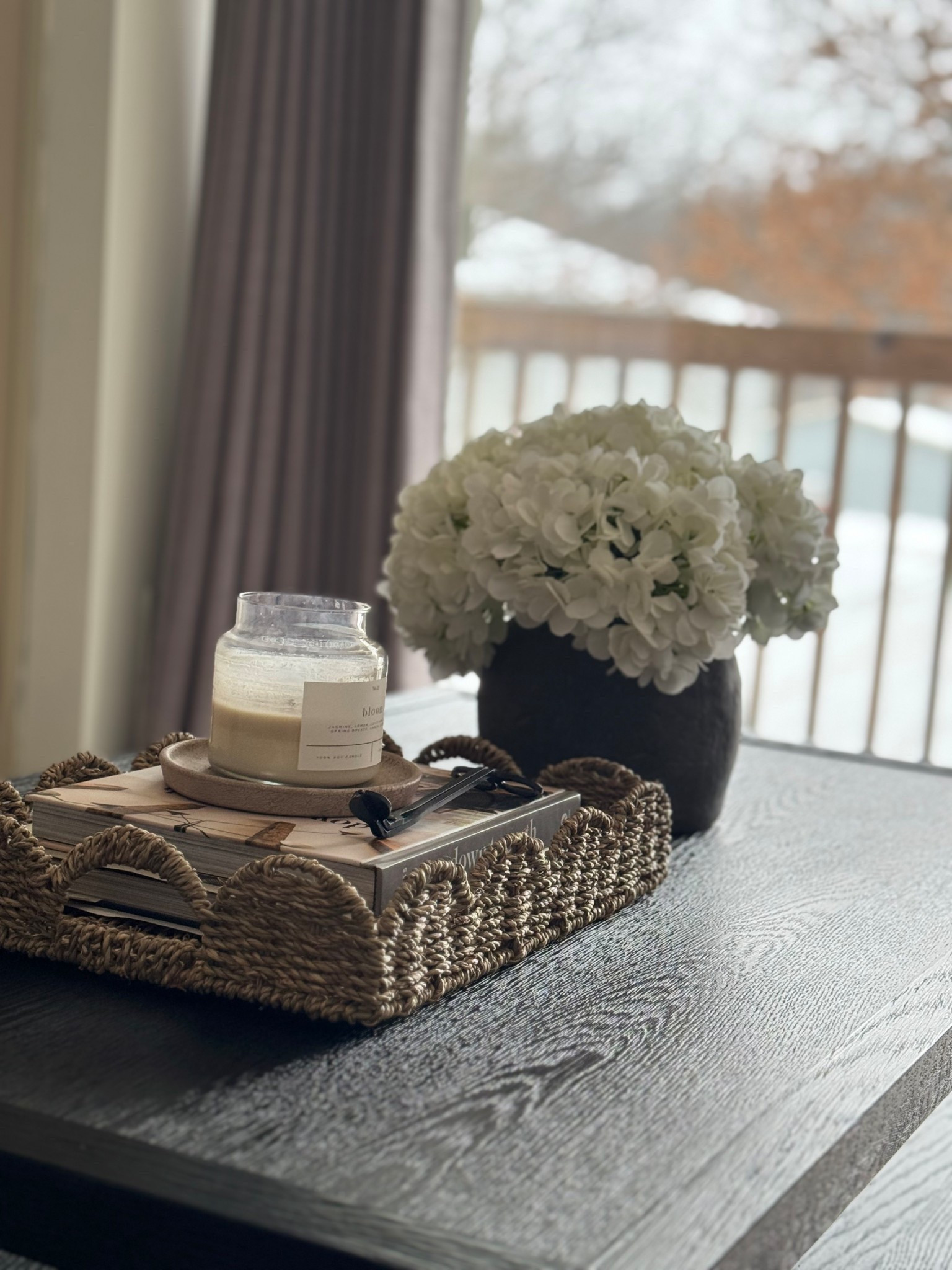 Hydrangea stems, gray vase, clay vase, Afloral vase, scallop tray, tray basket, coffee table books, neutral curtains 

#LTKHome #LTKSaleAlert #LTKSeasonal