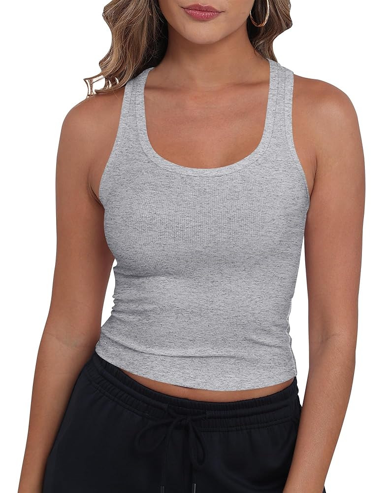 GEMBERA Women Sleeveless Scoop Neck Racerback Ribbed Knit Fitted Teen Basic Crop Tank Top Shirt | Amazon (US)