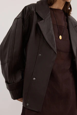 MARGOT CHOC OVERSIZED LEATHER  JACKET | DISSH