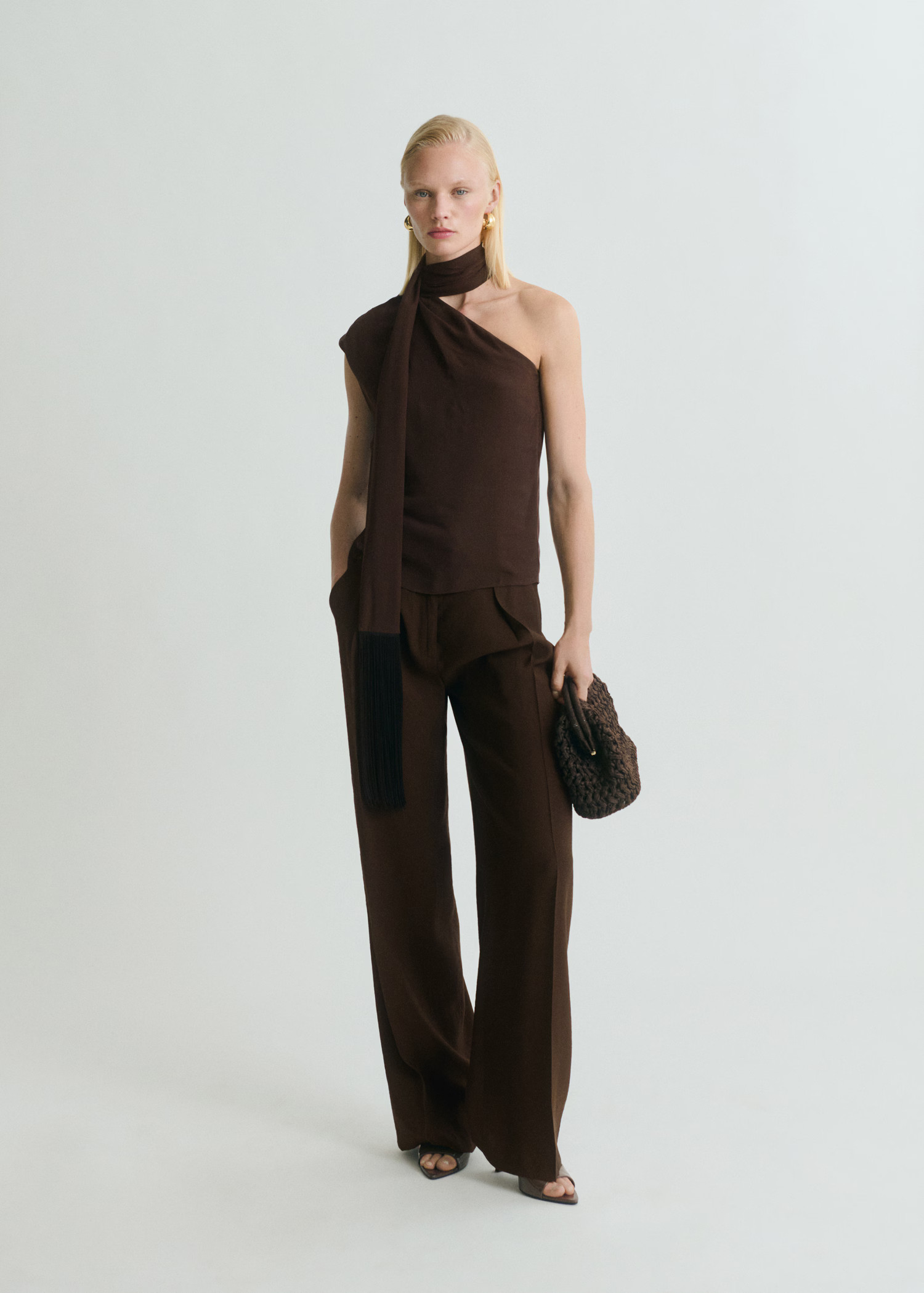 Asymmetrical scarf blouse with fringe detail - Women | MANGO USA | Mango (US/MX/AU)