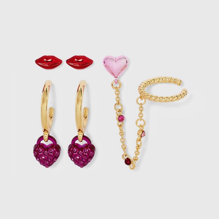 SUGARFIX by BaubleBar Heart and Lips Ear Cuff and Earrings - Gold/Pink/Red | Target