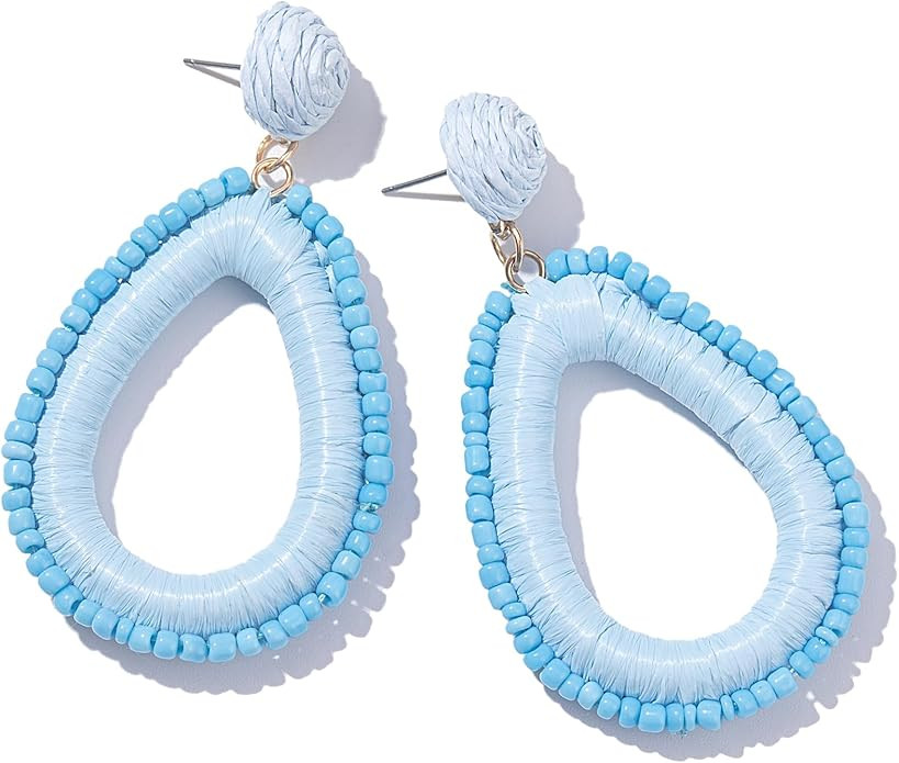 Beaded Teardrop Earrings Boho Raffia Earrings Statement Tear Drop Earrings Trendy Summer Jewelry ... | Amazon (US)